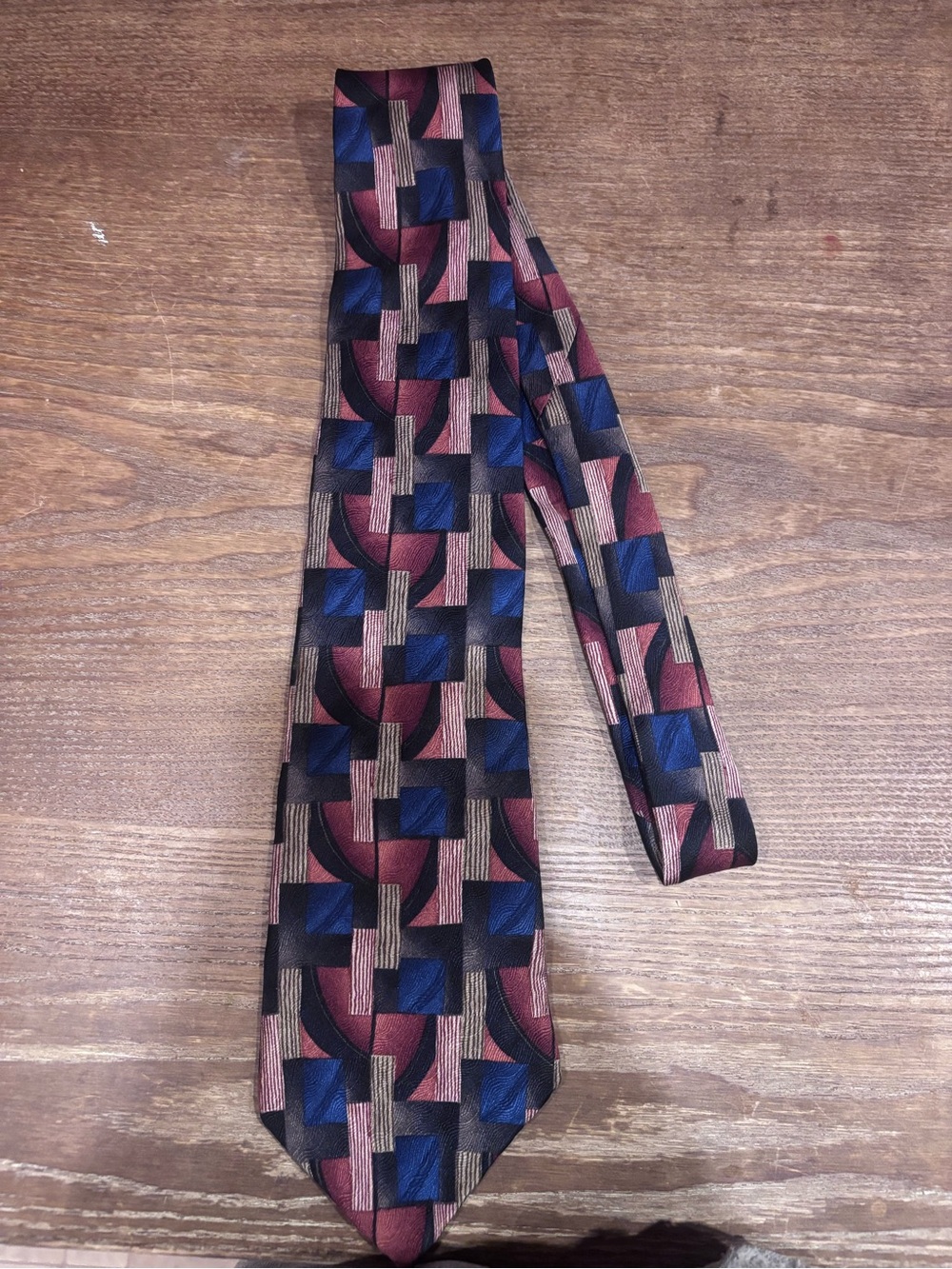 Van Heusen Men's Geometric Tie in Burgundy, Navy, and Black